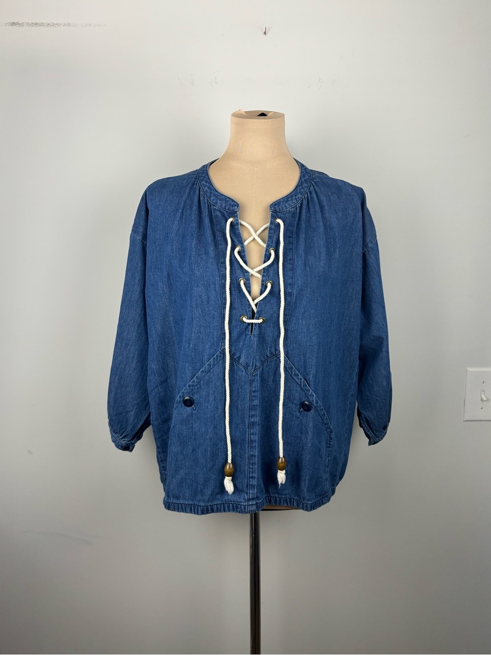 The Great 0 Womens XS The Skipper Top Oversized Denim Pullover Coastal Fisherman